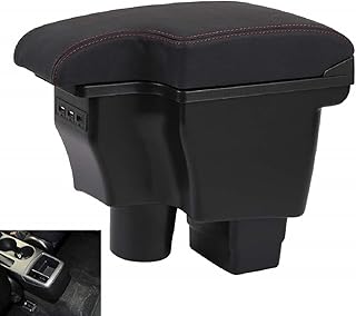 ZCSMTZ Double Layer Car Armrest Box for Mazda CX-3 2015-2018, Armrest Car Center Console, Storage Box, Centre Arm Rest, Universal Armrest Retractable Centre, with 3 USB Port (Black with Red Line)