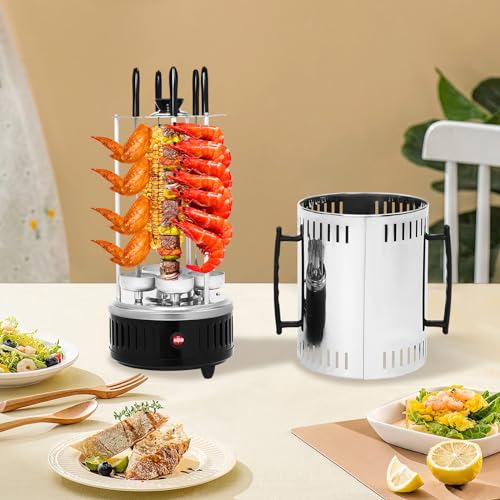 Vertikaler Elektrogrill Schaschlikgrill Dönergrill mit 5 Spieße, Automatisches Rotisserie Gyros Grill Elektrische Drehgrillmaschine BBQ Max.400-500℃ für Schaschlik Fleisch Garnelen 1000W – Bild 5