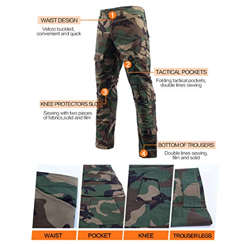 LANBAOSI Men's Tactical Combat Shirt and Pants Set Long Sleeve Woodland Hunting Military Uniform 1/4 Zip - Image 5