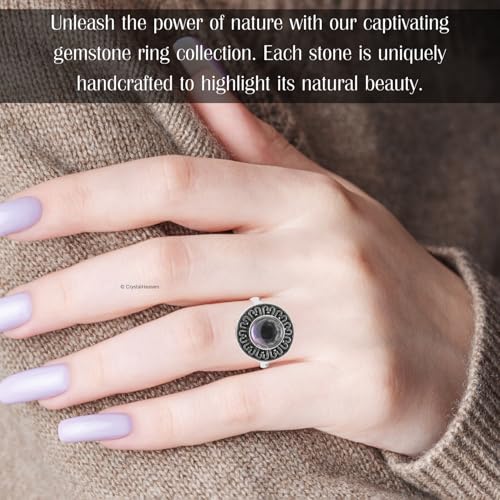 Image of Amethyst Ring for Women and Men - Original Certified Crystals, Stylish Brass Copper Rings for Girls and Boys - Natural Healing Crystal Rings for Positive Energy, Money Wealth Success (Silver)