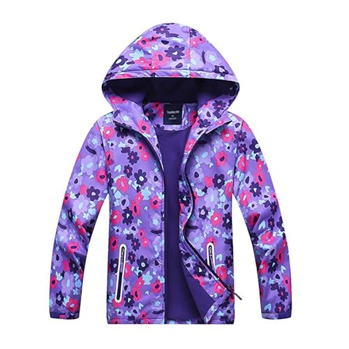 Image of MGEOY Boys Girls Rain Jacket Lightweight Waterproof Hooded Fleece Lined Raincoat Windbreakers for Kids