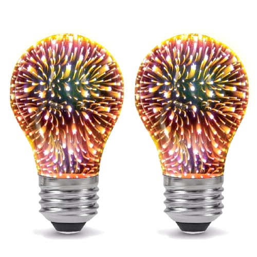 Decoaui A19 Fireworks LED Light Bulbs, Infinite 3D Effect Decorative Light Bulbs, E26 Base, 2W Low Wattage Low Lumen, for Festive/Ambiance Decor & Night Light, 2-Pack