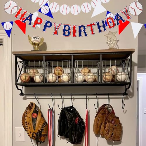 Image of Baseball Party Decorations 4 Pcs Baseball Birthday Banners Sport Happy Birthday Banner with Pennant Bunting Flag Decor for Party