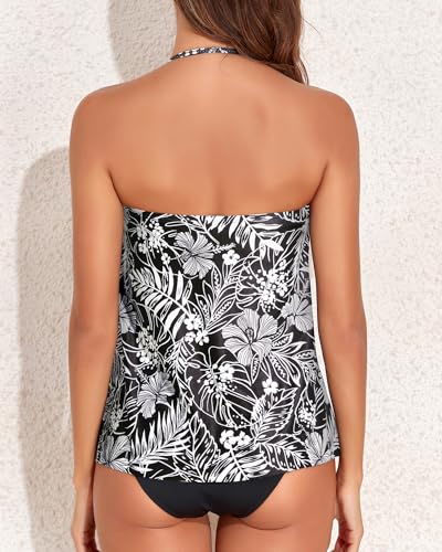 Image of Tempt Me Two Piece Tankini Bathing Suits for Women Halter Bandeau Swim Top with Bottom Flyaway Tummy Control Swimsuit