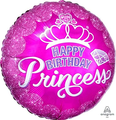 PARTY CENTRE Anagram Princess Crown & Gem Happy Birthday Foil Balloon - 18 in, Pink