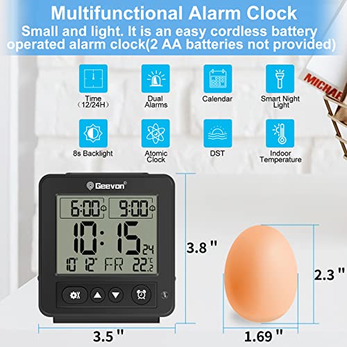 Geevon Digital Atomic Alarm Clock With Auto/8S Backlight, 2 Alarm Settings, Temperature Detect, Increasing Beep Sounds Battery Operated Alarm Clock Hygrometer Indoor Thermometer Room Humidity G #TOP4