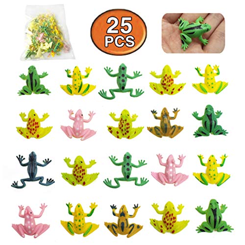 COOKY.D 25 Pièces Petits Jouets en Plastique de Grenouille de Saut 0,9' Les Jouets d'insecte étirés Colorés d'animal Ensemble pour Les Enfants