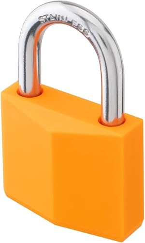 Miniatura 2 de Candado con llave de latón cubierto naranja con grillete de acero inoxidable, cuerpo de bloqueo de 1-916 pulgadas, cerradura a prueba de óxido para