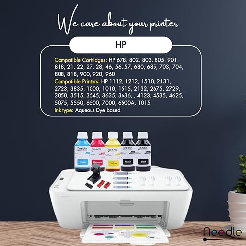 Needle CMYKK Refill Kit with Suction Tool Combo Pack of High Yield Inkjet Cartridge Ink Refill Compatible for HP and Canon Cartridge Printers -... - Image 4