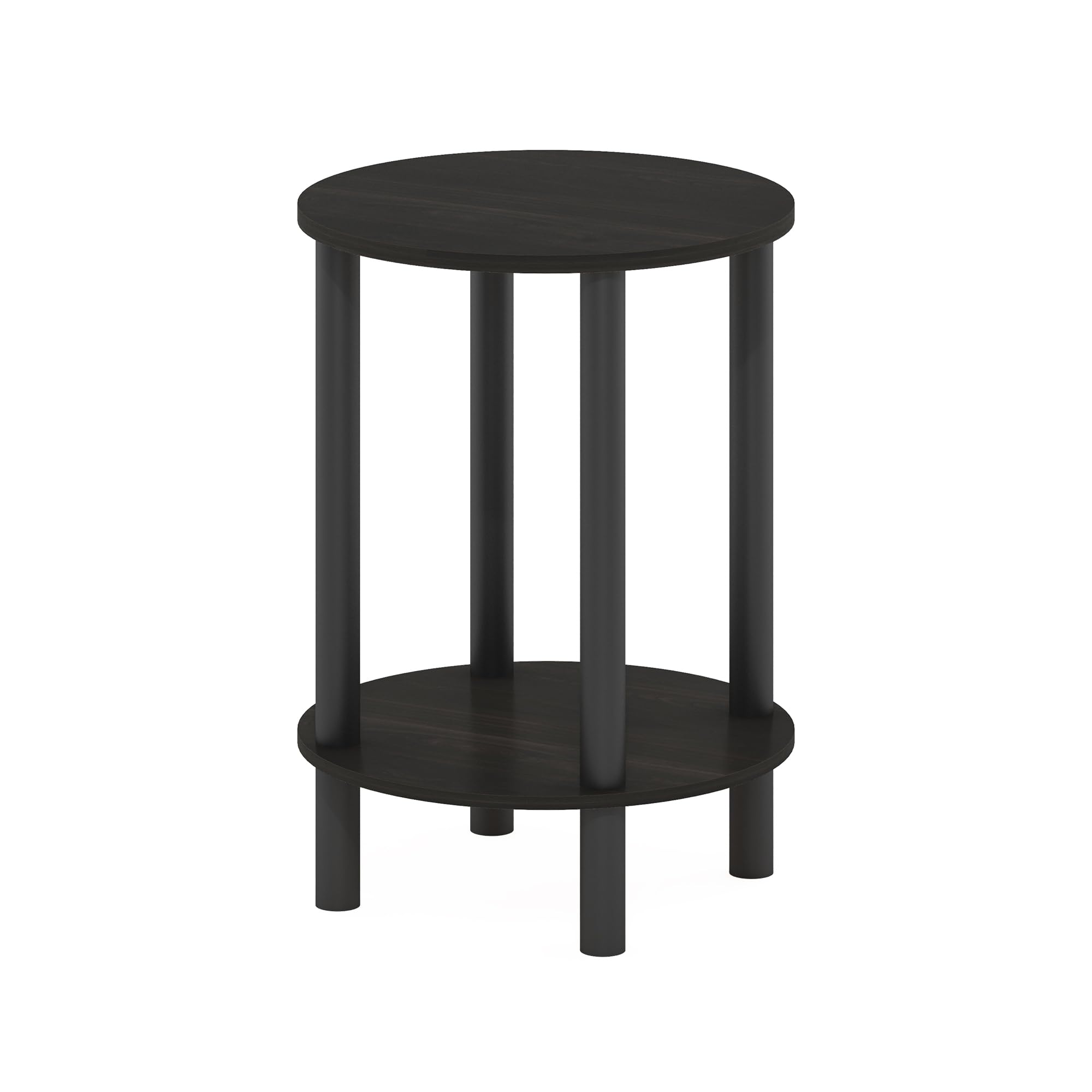 Furinno Turn-N-Tube 2-Tier Round Wooden End Table, Side Table, Espresso/Black