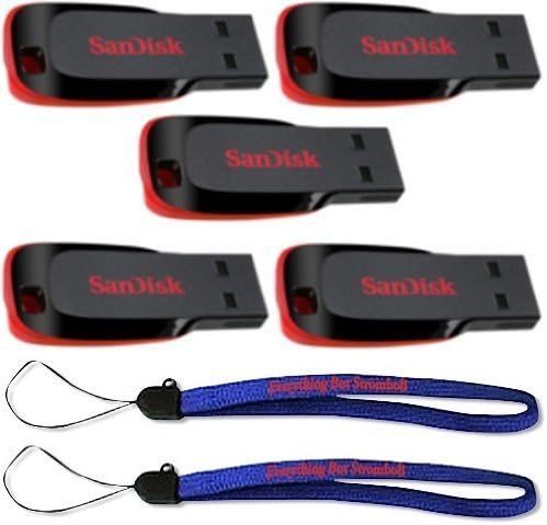 SanDisk Cruzer Blade 16GB (5 pack) USB 2.0 Flash Drive Jump Drive Pen Drive SDCZ50-016G - Five Pack w/ (2) Everything But Stromboli (TM) Lanyard
