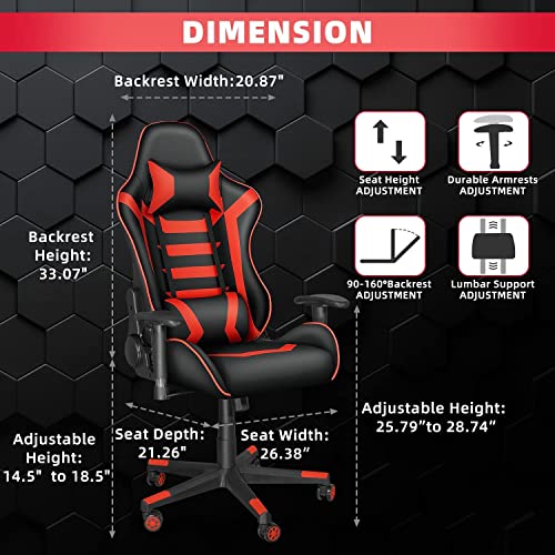 Dvenger Video Game Chairs, Ergonomic Office Chairs, Leather Reclining High Back Computer Office Chair Swivel With Lumbar Support Headrest Comfortable Gaming Chairs For Adults Gamer Teens, Red #TOP1