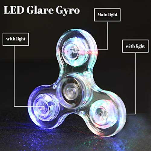 SCIONE Fidget Spinner,Leuchtende Fidget Toys für Kinder LED Kristall Fidget Finger Toy Hand Fidget Spinner Spielzeug(Weiß)