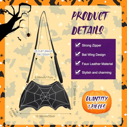 Yeyeplum Halloween Purse Bat Wing Shoulder Bag Novelty Gothic Crossbody Bag PU Leather Horror Spooky Handbag for Women