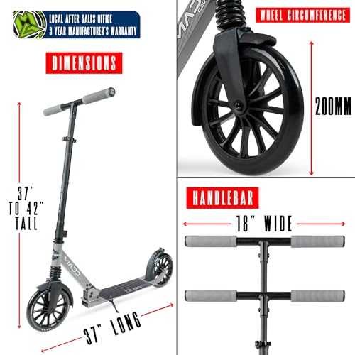 Folding Kick Scooter with Suspension for Adults and Teens – Adjustable Handlebar – Big 200mm Wheels – Lightweight Frame – 250lbs Capacity – Madd Gear Metro Cruise 250 - Thumbnail 3