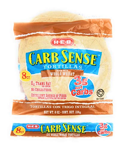 HEB Carb Sense Wheat Tortillas | Keto Friendly, Low Carb Tortilla | 8 count each | 2 Packages Low carb Tortillas | Low Carb, Keto, Whole Grains | High Fiber, No Sugar | Small Size | 8 Count | (Wheat)