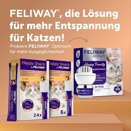 Happy Snack by FELIWAY, Huhn Geschmack, leckerer, beruhigender Leckerbissen, 6 cremige Snacksticks - Hilft Katzen, Sich enspannter zu fühlen, Entspannung zum Snacken