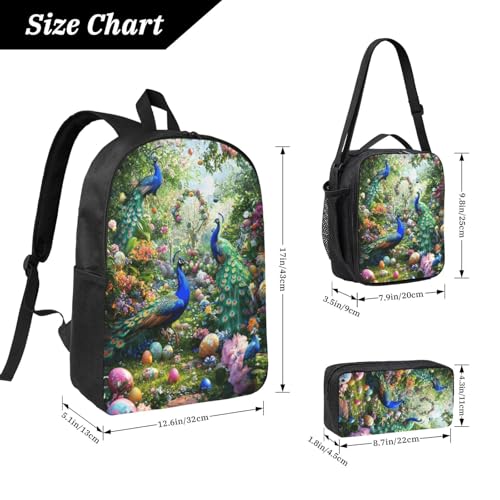 Easter Peacock Backpacks 3 Pcs Multifunction High capacity Travel Backpack with Fun Graphic Cartoon Print for Outdoor Hiking and Travel2