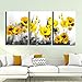 QWERGLL 3 Pannelli Sfondo Bianco E Nero Foto Fiore Giallo Quadro su Tela Stampa Poster Quadro su Tela per Soggiorno
