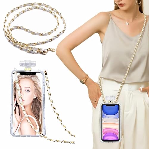 Victor Phone Case For Samsung Galaxy S22 Ultra 5G 6.8'' With Lanyard Chain Strap, Luxury Bling Rhinestone Diamond Perfume Bottle Design Cover (C) #TOP1