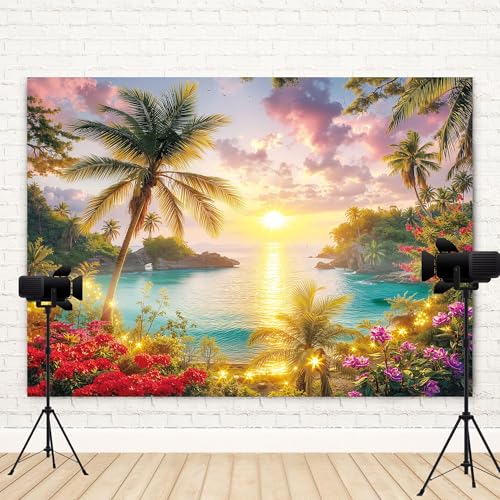 Palm Leaves Ocean Summer Hawaiian Beach Tropical Photography Backdrop by Newsely - Used condition - Image 5