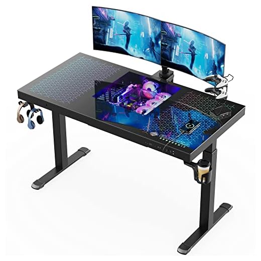 EUREKA ERGONOMIC RGB Gaming Desk PC Case Built in, 55" Glass Electric Standing Desk W Charging USB Port, Height Adjustable Sit Stand Up Desk Dual-Motor, GTG-EVO Computer Tower All-in-one Table, Black
