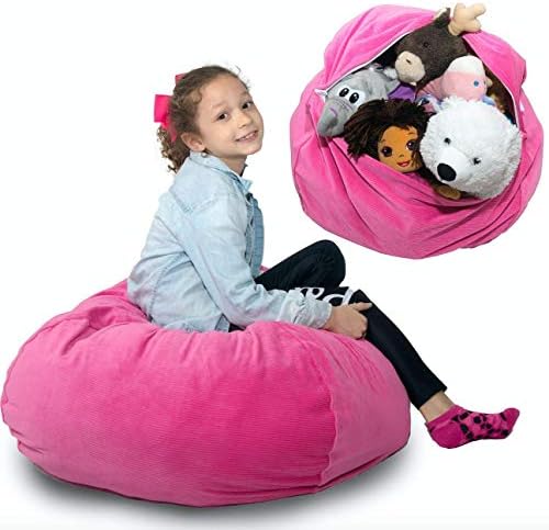 Stuffed Animal Storage Bean Bag Chair Cover “SOFT ’n SNUGGLY” Corduroy Kids & Toddlers Prefer Over Canvas - Replace Plush Toy Hammock or Net - Store Blankets & Pillows Too - Large, 4 Colors