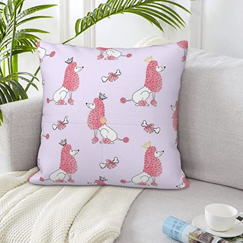 Vucemi Pink Poodles Dogs Printed Throw Pillow Covers Square Linen Cushion Case Farmhouse Decorative Pillowcase Cushion Cover For Sofa Couch Bed 16"X16" #TOP6