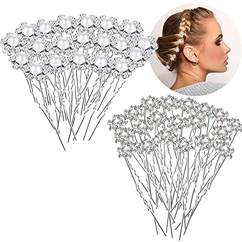 LANBAIHE Wedding Bridal HairPins Crystal Pearl Flower Hair Barrettes for Wedding Prom Party Special Event Hair Accessories for Women and Girls, White (FS-1002)
