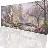 Gaming Mauspad Kirche BrüCke 700 x 300 x 3 mm XXL Mousepad Großer Tischunterlage Gaming Zubehör mit Anti Rutsch Basis Mouse Pad Wasserdicht und Langlebig für Mouse und Tastatur Büro&Zuhause LMDT4598