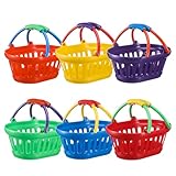 Reallnaive 6 Pack Plastic Small Baskets with Handle Bulk Colorful Picnic Shopping Stack of Baskets for Grocery Storage for Picnic Camping Easter Party Supplies
