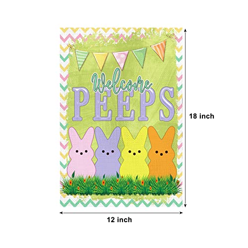 Homfreest Easter Garden Flag 12 X 18 Inch Double Sided Welcome Peeps Bunny Yard Flag Easter Rabbit Spring Outdoor Decorations Colorful Rustic Farmhouse Easter House Flag Home Decor For Indoor,Patio,Porch #TOP5