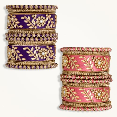 Image of Peora Silk Thread Kundan & Stone Studded Chuda Bangles Set Gift for Women
