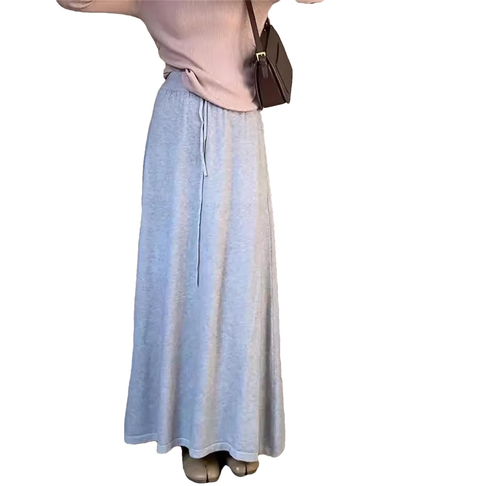 Lmtossey Gonna invernale in lana elegante da donna con elastico in vita con lacci