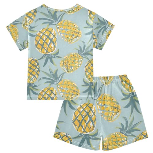 ALAZA Pineapple Watercolor Summer Pajamas Set Short Sleeve Cotton Sleepwear Summer Pjs 2 Piece 5-14Y2