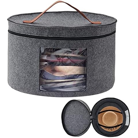 Bestcool Hat Storage Box with Lid, 17inch Diameter Pop Up Hat Boxes for Women Men Storage Large Round Foldable Sturdy Travel Hat Organizer Box Storage Bin Bag with Handle Zipper(Grey) Cover