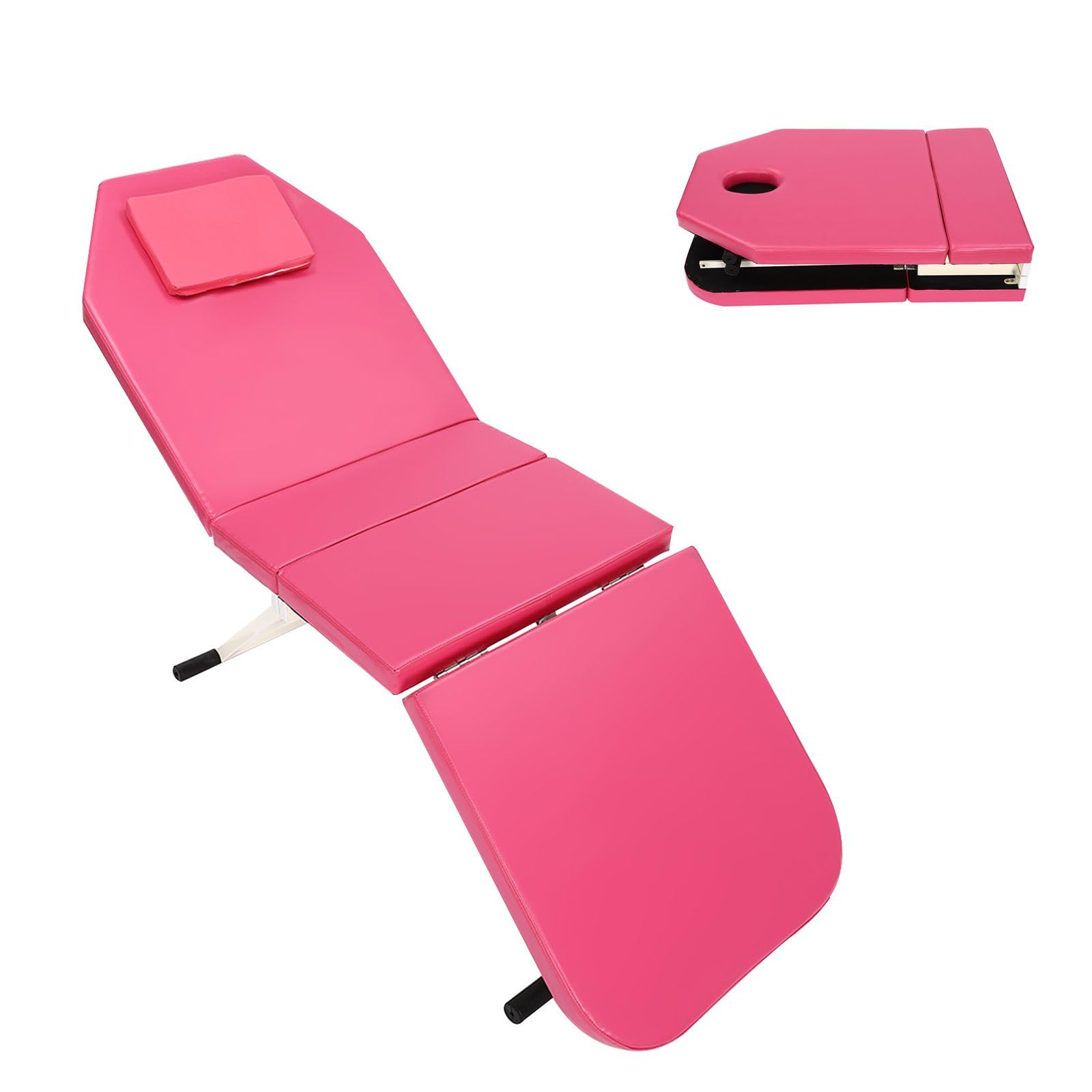 Lettino massaggiante mobile a 3 zone: lettino massaggiante rosa pieghevole, portatile, regolabile in altezza, con poggiatesta e accessori, tavolo da massaggio, lettino da terapia, lettino
