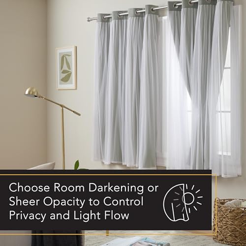 Image of TOWN & COUNTRY LUXE Talia Double Layer Indoor Curtains, Sheer and Room Darkening Blackout, Grommet Top, Energy Efficient, 2-Pack Set, 52x 63, Soft Grey