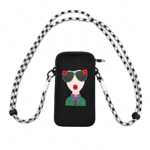 1PCS Silicone Mobile Phone Sling Bag for Girls & Women | Cute Cartoon Crossbody Phone Pouch with Adjustable Shoulder Strap | Mini Bag for Mobile, Cash, Cards & Key(multi colr)-image-46