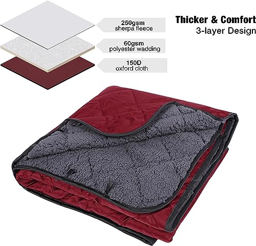 REDCAMP Große Camping Decke mit Sherpa Futter, Kaltwetter Warme Outdoor Decke Winddicht für Camping Stadion, Maschinenwaschbar 59'x 79' Rot