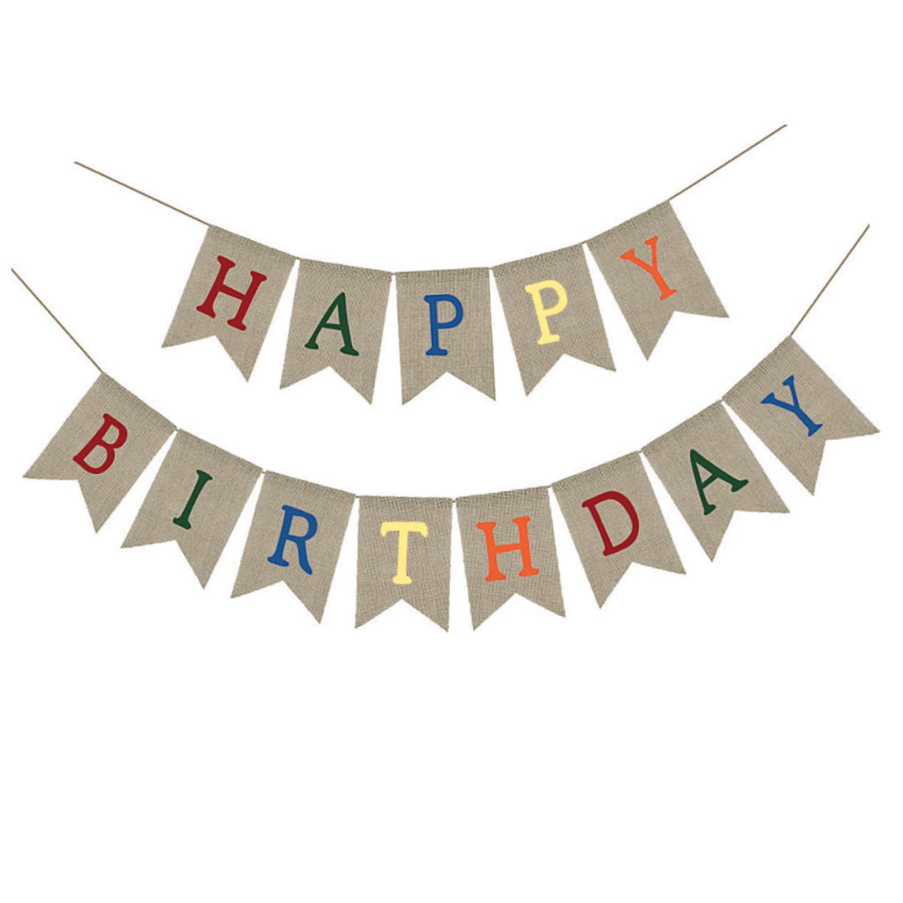 LABRIMP Burlap Banner Happy Birthday Banner Birthday Pull Flag Colorful Linen Swallow Tail Party Flag