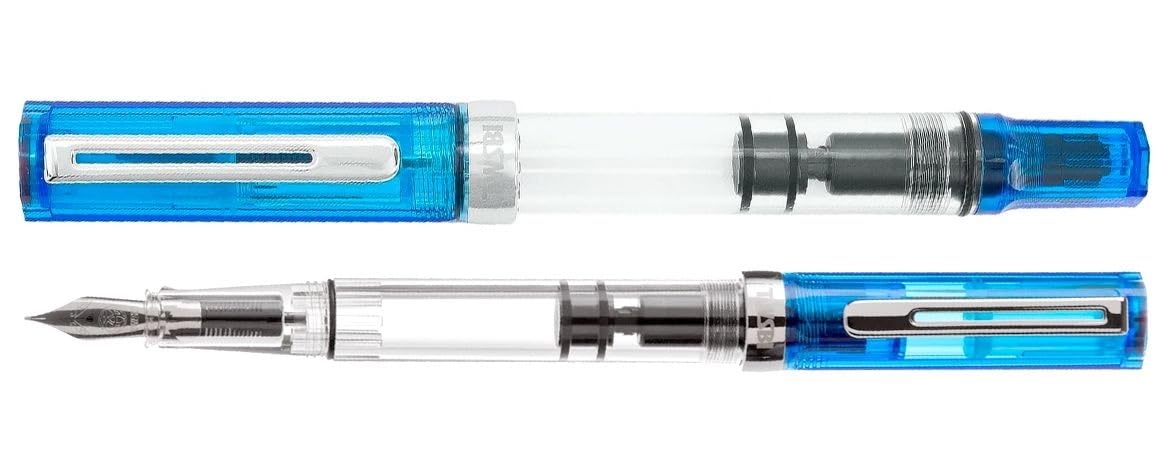 TWSBI Penna stilografica Eco Blu trasparente con caricamento a stantuffo, pennino in acciaio F/M, 13,3 cm