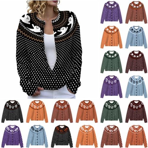 Halloween Sweaters for Women Spooky Season Ghost Graphic Button Fall Knitted Cardigan - image 1