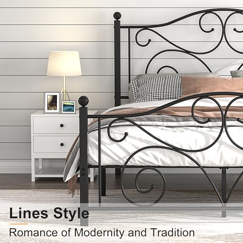 Image of VECELO Queen Size Bed Frame with Headboard and Footboard, Heavy Duty Metal Slat Support, Platform Mattress Foundation, No Box Spring Needed, Easy Assembly, Dark Black