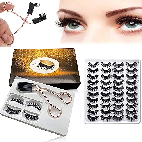 Creamoon 2 Pairs of Artificial Mink Magnetic False Eyelashes,Handmade Reusable Magnetic Eyelashes,with 20 Pairs Handmade Soft False Eyelashes Eye-Catching Natural Makeup with 1 Eyelash Applicator