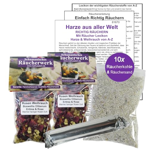 2X 50ml Rosen Weihrauch Olibanum Eritrea mit Rose (Blüten) Räucherwerk zum räuchern für Rauhnächte, Liebe Liebeszauber, Romantik. 6-TLG Räucherset mit Räucherzubehör. 81670-47 2X 50ml Rosen Weihrauch Olibanum Eritrea mit Rose (Blüten) Räucherwerk zum räuchern für Rauhnächte, Liebe Liebeszauber, Romantik. 6-TLG Räucherset mit Räucherzubehör. 81670-47