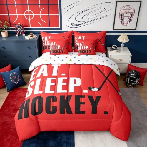 Image of Feelyou Ice Hockey Comforter Set King Size 7 Piece for Boys Girls Women Men