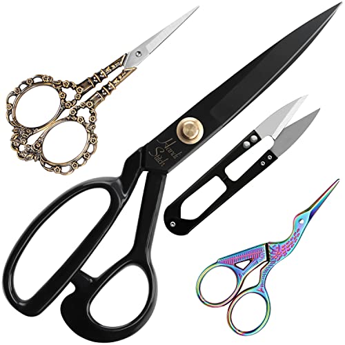 Handi Stitch Ensemble de Couturier (4 Pièces) - Ciseaux de Tailleur L28,2 cm, Coupe Fil Couture et Ciseaux de Broderie - Ciseaux Couture Professionnels Aiguisés en Inox pour Cuir, Tissu & Retouches Cover