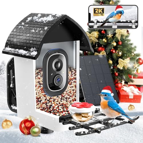 Smart Bird Feeder with Camera - 2K HD Live View, AI Identification & Instant Alerts, Weatherproof for Outdoors, 2.4GHz WiFi Solar Powered Smart Feeder for Bird Lovers
