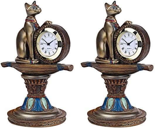Design Toscano QL2095 Cat Goddess Bastet's Egyptian Desk Mantel Clock Statue, 6 Inch, Faux Bronze (Pack of 2)